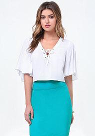 Bebe Flutter Sleeve Lace Up Top