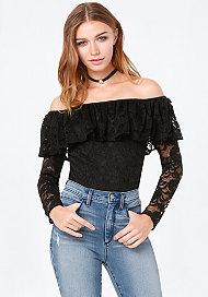 Bebe Lace Ruffle Shoulder Top