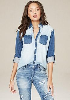 Bebe Roxie Blocked Button Shirt