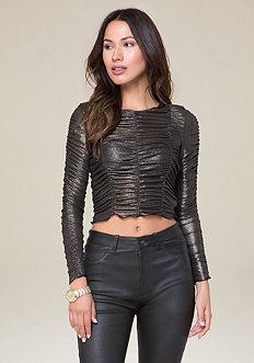 Bebe Foil Knit Ruched Top