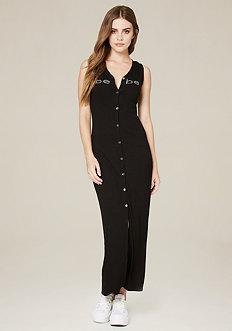 Bebe Logo Button Up Maxi Dress