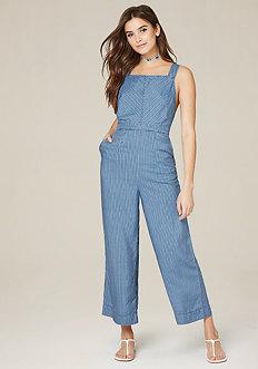 Bebe Pinstripe Wide Leg Overalls