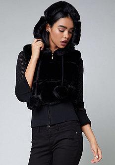 Bebe Logo Pieced Faux Fur Vest