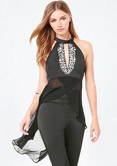 Bebe Embellished Hi-lo Top