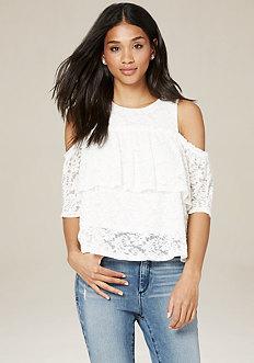 Bebe Lace Deep Ruffle Top