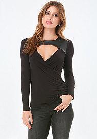 Bebe Faux Leather Trim Top
