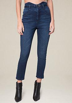 Bebe Belted High Rise Crop Jeans