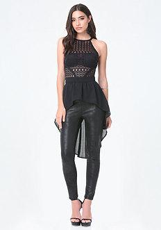 Bebe Lina Lace Tunic Peplum Top