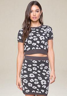 Bebe Snow Leopard Jacquard Top
