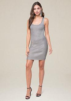 Bebe Foiled Rib Knit Dress