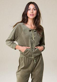 Bebe Logo Velour Lace Up Popover