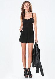 Bebe Mix Fabric Cutout Romper