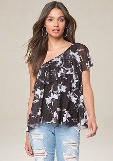 Bebe Mesh One Shoulder Top