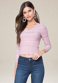 Bebe Logo Space Dye Crop Top
