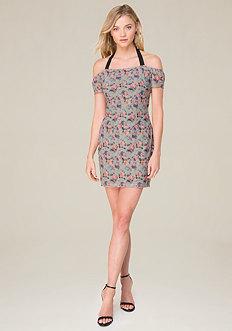 Bebe Off Shoulder Print Dress