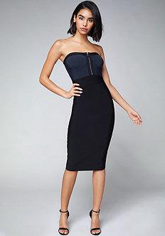 Bebe Zip Front Strapless Dress