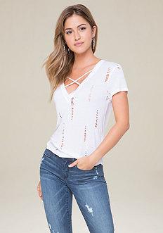 Bebe Slashed V-neck Tee