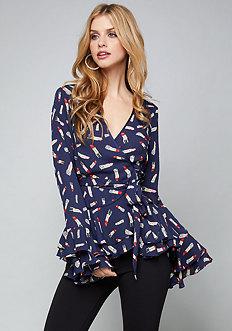 Bebe Jenn Print Wrap Top