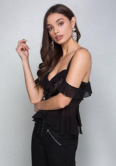 Bebe Ruffled Off Shoulder Top