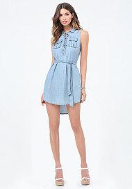 Bebe Light Denim Lace Up Dress