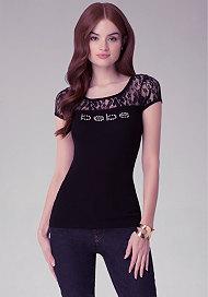 Bebe Logo Lace Tease Tee