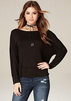 Bebe Exposed Seam Hi-lo Top