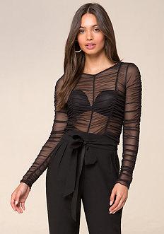 Bebe Shirred Mesh Top