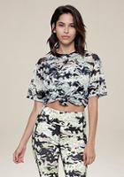 Bebe Print Mesh Cutout Back Tee