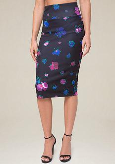 Bebe Print Scuba Midi Skirt