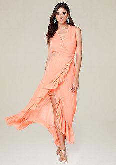 Bebe Ruffled Surplice Maxi Dress