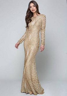 Bebe Sequin Open Back Gown
