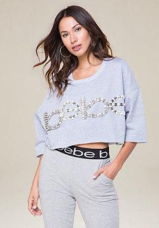 Bebe Logo Embellished Crop Top