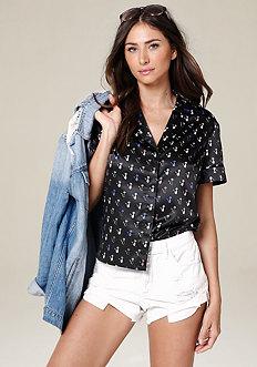 Bebe Print Button Front Shirt