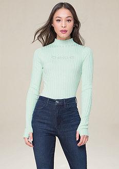 Bebe Logo Mock Neck Sweater