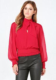 Bebe Smock Band Tie Blouse