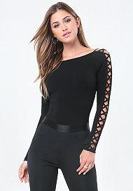 Bebe Lace Up Sleeve Scoop Top