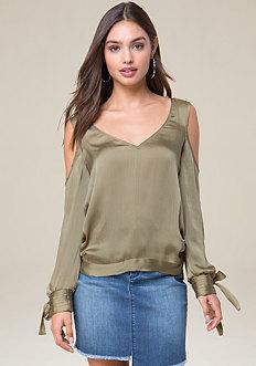 Bebe Cold Shoulder Open Back Top