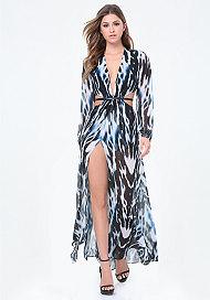 Bebe Print Waist Cutout Gown