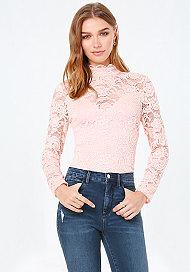 Bebe Jenna Lace Mock Neck Top