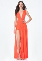Bebe Solid Double Slit Gown