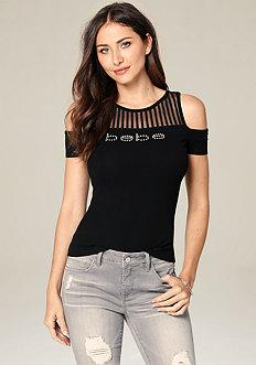 Bebe Logo Shadow Mesh Top