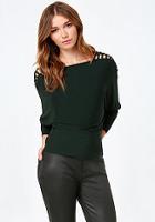 Bebe Dolman Sleeve Lace Up Top