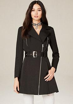 Bebe Flared Moto Trench Coat