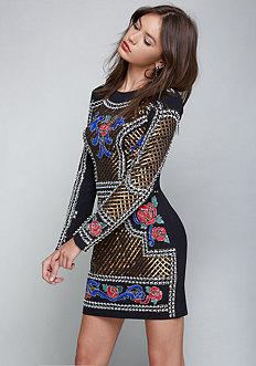 Bebe Bead & Sequin Crepe Dress