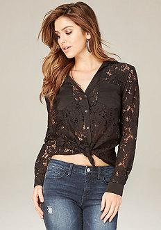 Bebe Lace Button Up Shirt