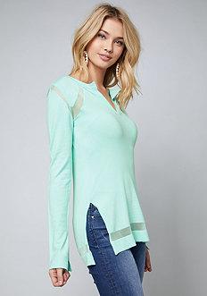 Bebe Sheer Inset Henley Top
