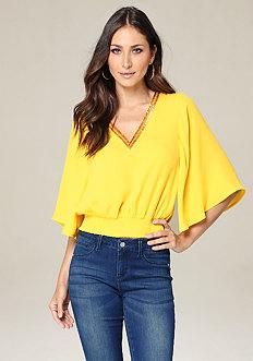 Bebe Kristen Beaded V-neck Top