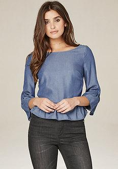 Bebe Ruffled Back Button Top