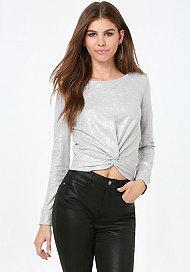 Bebe Terry Foil Front Knot Top