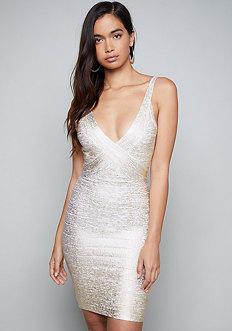 Bebe Gold V-neck Bandage Dress
